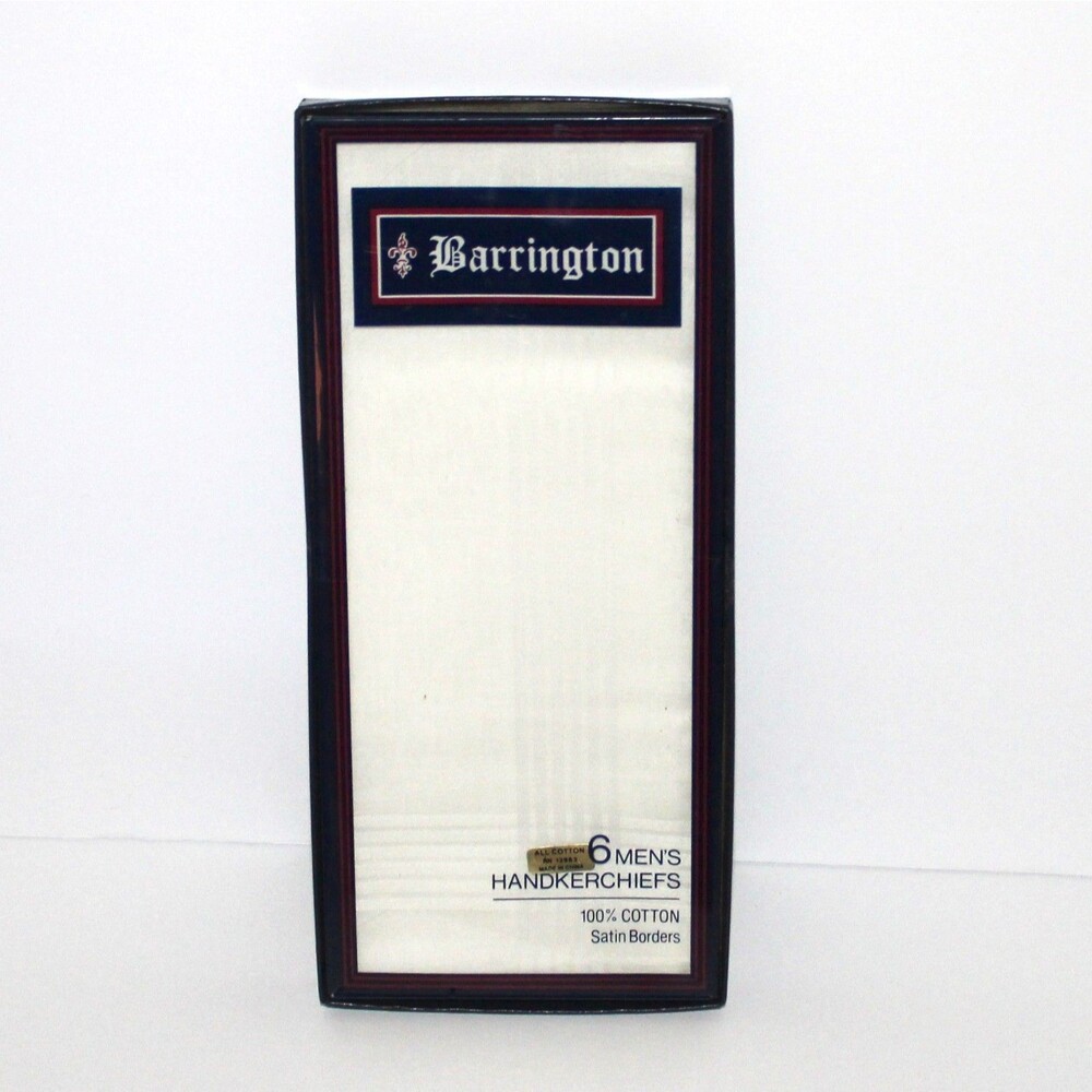 Barrington Men’s Handkerchief vintage 6 pack white cotton stain borders